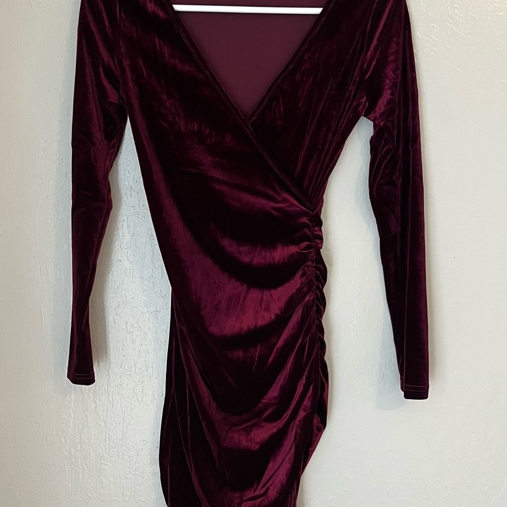 Guberry Velour Cranberry Ruched Bodycon Dress Size XS